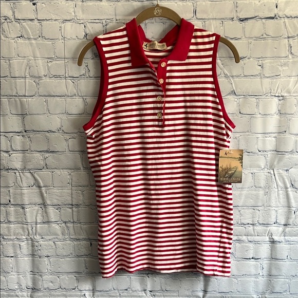 Marsh Landing Red and White Striped Sleeveless Polo Shirt 100% Cotton NWT Size M - Picture 1 of 5